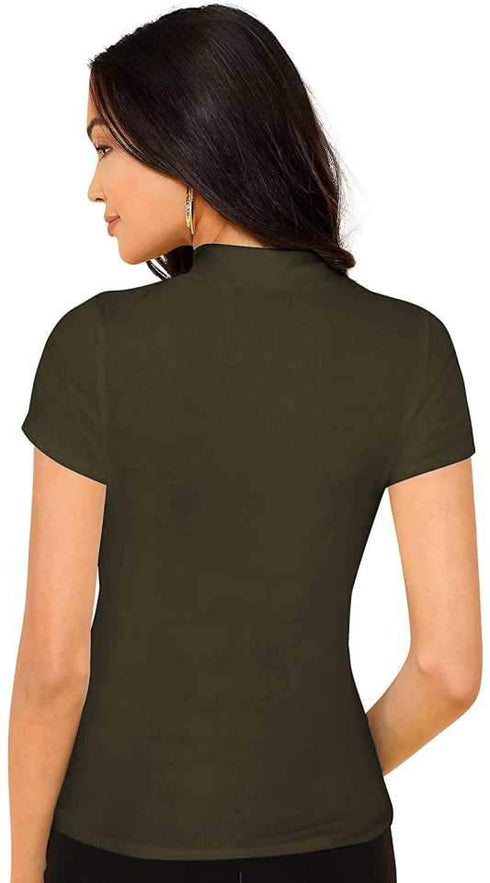 Women Olive Round Neck Half Sleeves T-Shirt